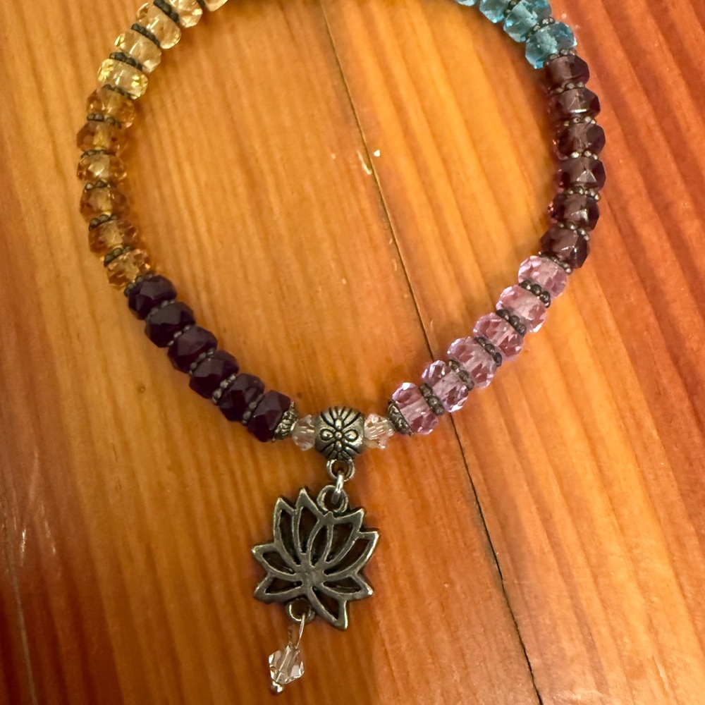 Multicolor Beaded Bracelet with Lotus Charm